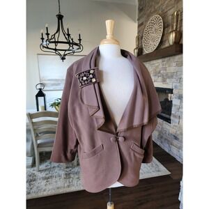 Vintage 80s 100% Wool Beaded Batwing‎ Bling Beaded Jacket Mauve Brown M